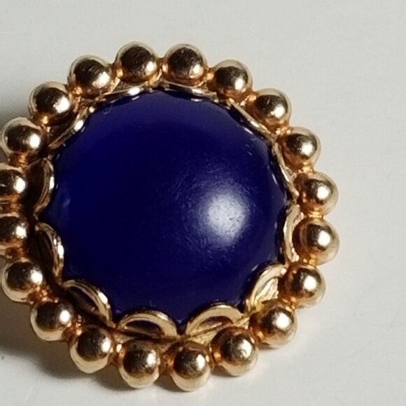 ✅Vintage Blue Lapis Round Cabochon Pendant gold metal Real gemstone Hand Crafted - Picture 4 of 10